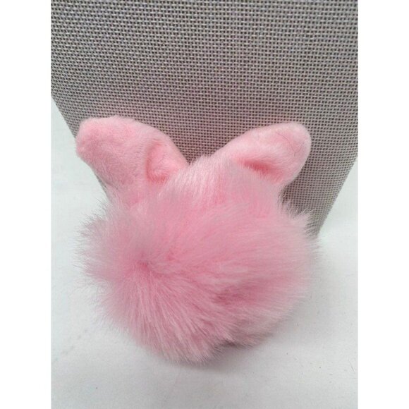 Pink Bunny Ears Fur Ball Keychain Gold Metal Charm For Keys Or Bags Unisex - Picture 4 of 6